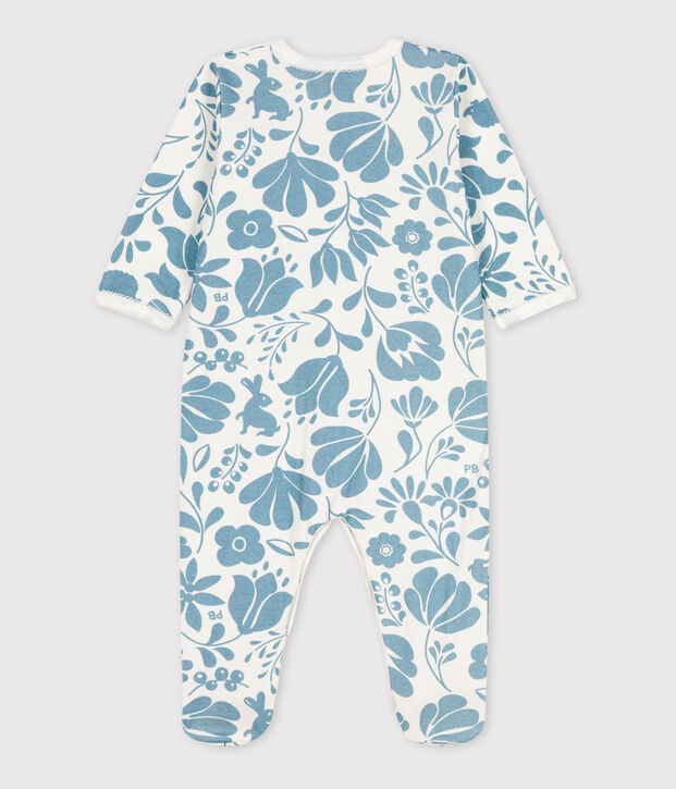 Baby-Strampler aus Doppeljersey mit Blumenmotiv weiss/blau