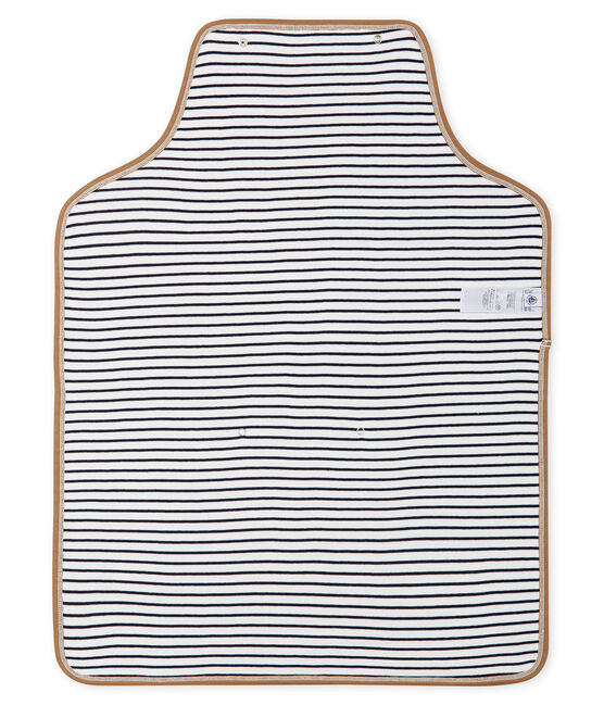 Baby-Wickelunterlage aus Rippstrick weiss MARSHMALLOW/blau SMOKING