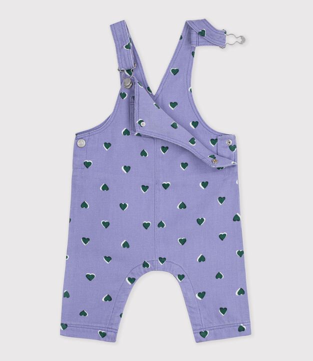 Langbeinige Baby-Latzhose aus Serge mit Herzmotiv violett/vielfarbig