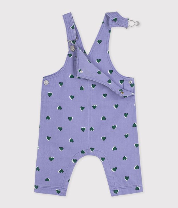 Langbeinige Baby-Latzhose aus Serge mit Herzmotiv violett/vielfarbig