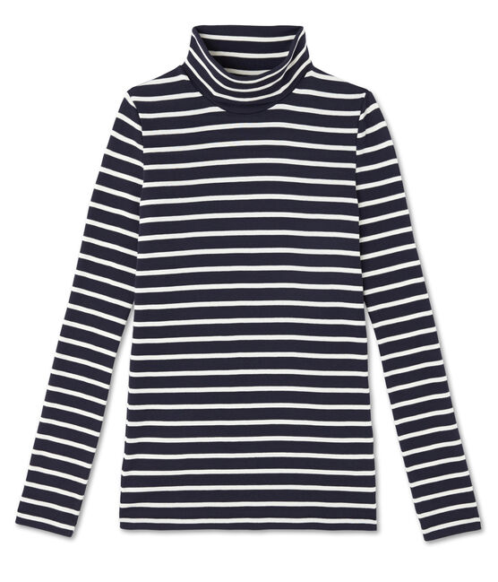 Klassischer gestreifter Damen-Unterziehpullover blau SMOKING/beige COQUILLE