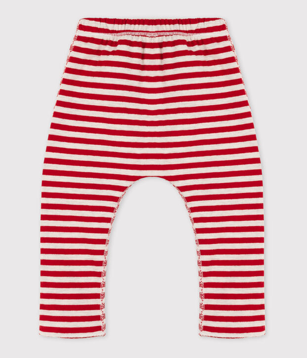 Gestreifte Baby-Hose aus Doppeljersey rot/beige