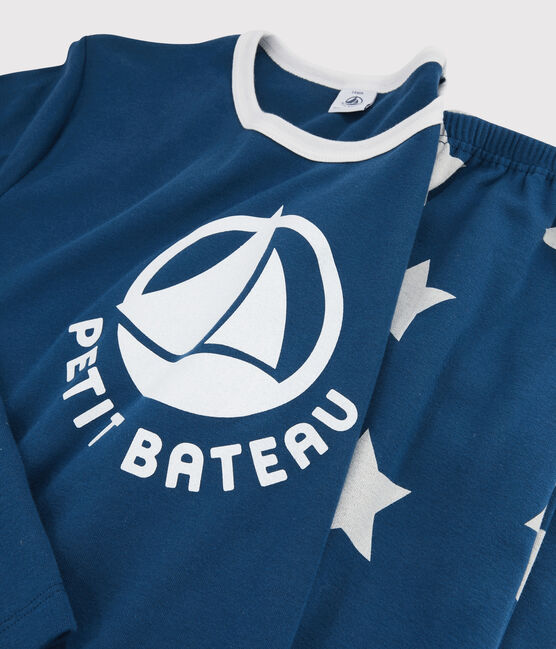 Kinderpyjama aus Rippstrick mit Sternen blau MAJOR/weiss ECUME