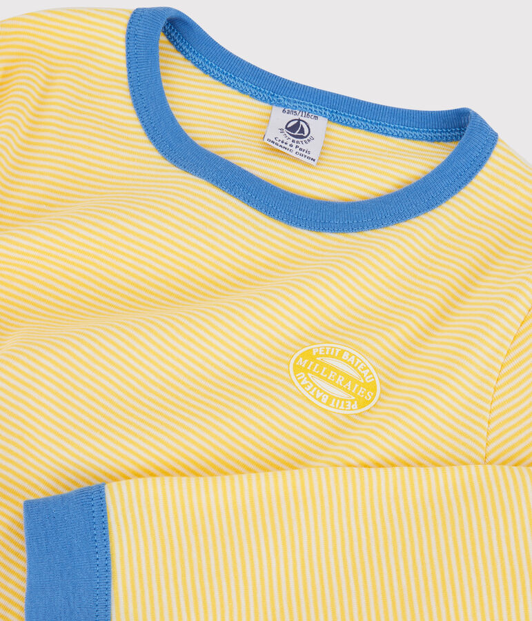 Kinderpyjama aus Bio-Baumwolle mit Ringelstreifen gelb/weiss