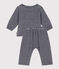 Gestreifte Baby-Kombination aus Samt blau SMOKING/weiss MARSHMALLOW