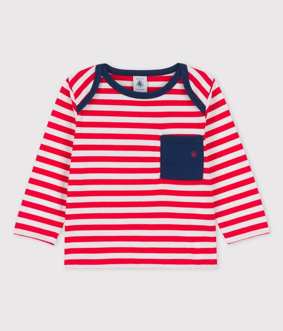 Langärmeliges gestreiftes Baby-T-Shirt aus Jersey rot PEPS/weiss MARSHMALLOW