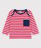 Langärmeliges gestreiftes Baby-T-Shirt aus Jersey rot PEPS/weiss MARSHMALLOW