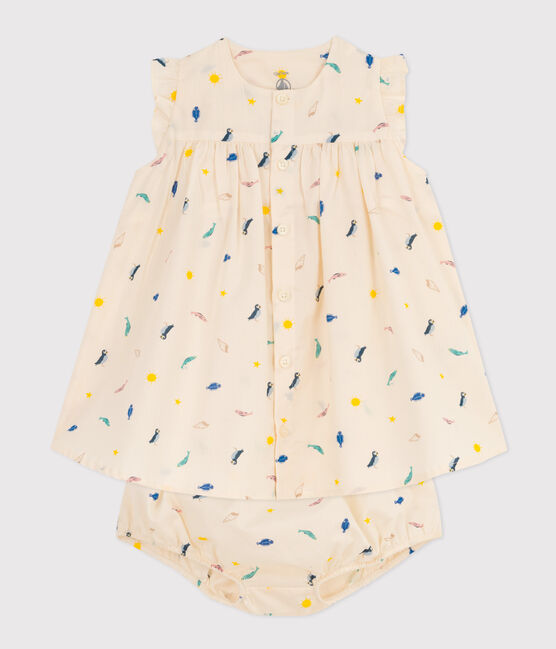Babykleid und Bloomers aus bedrucktem Popeline weiss AVALANCHE/ MULTICO