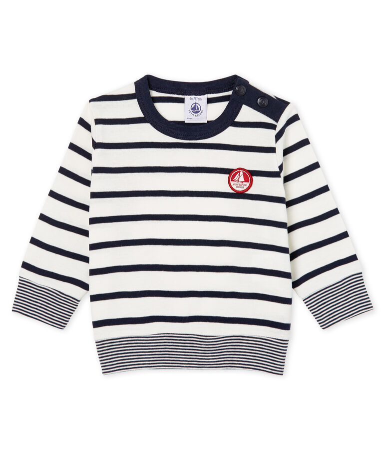 Lang&auml;rmeliges Baby-T-Shirt mit Streifen f&uuml;r Jungen weiss/blau