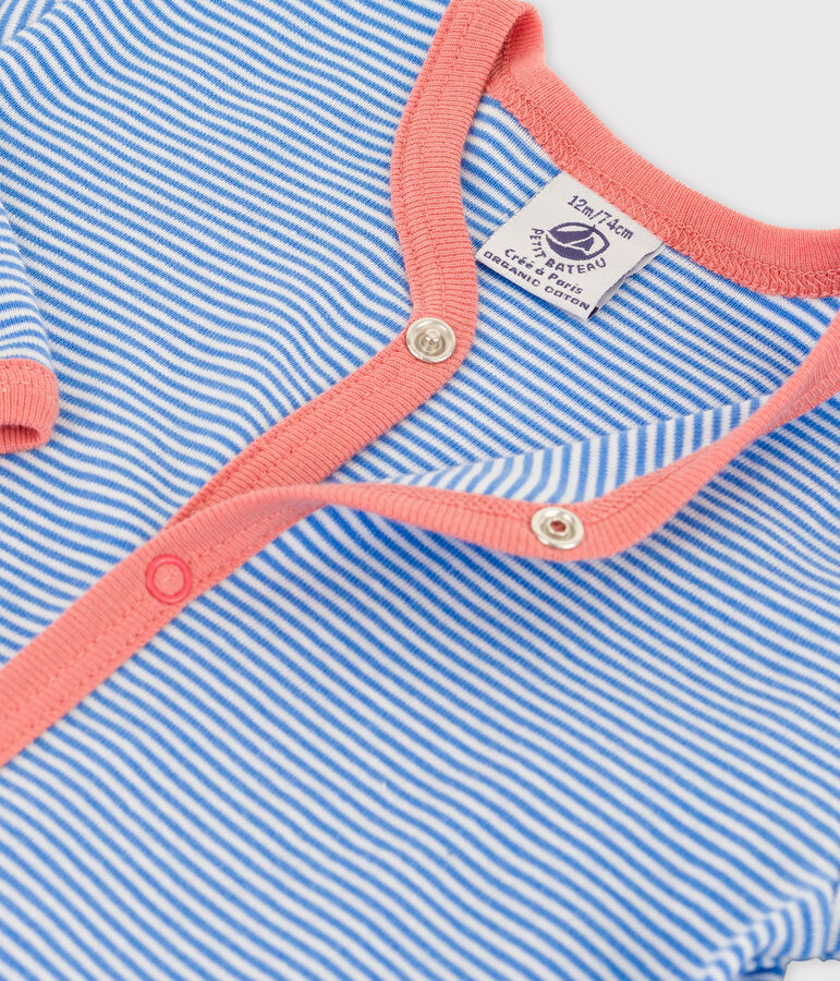 Gestreifter Baby-Strampler aus Bio-Baumwolle blau/weiss