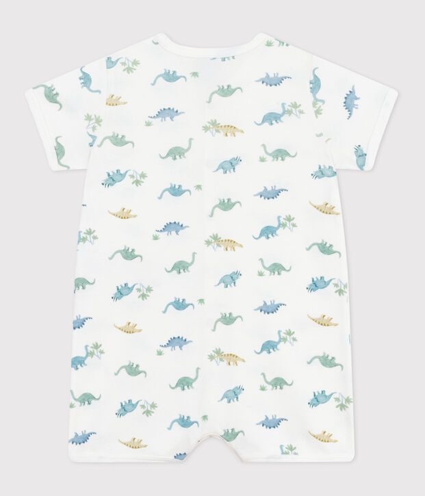 Baby-Kurzoverall aus Baumwolle mit Dinos weiss/vielfarbig