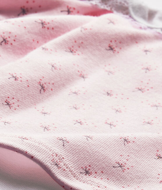 Baby-Mädchen-Wickelhemd-Einteiler im Materialmix rosa VIENNE/weiss MULTICO