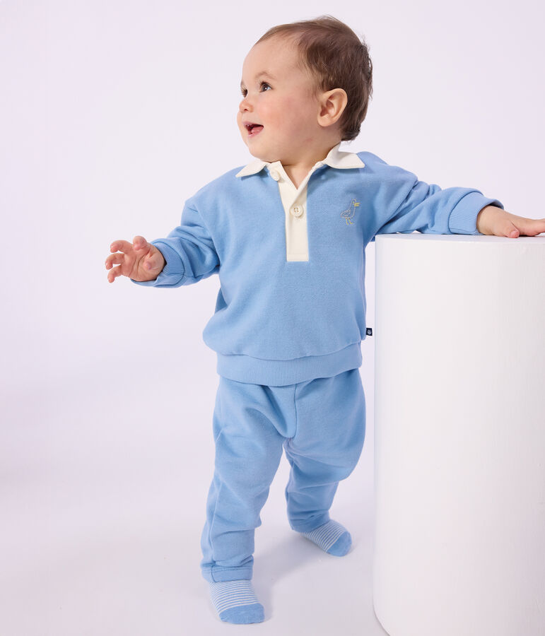 Baby-Sweatshirt aus Baumwolle mit bestickter M&ouml;we und Motiv am R&uuml;cken blau FLO