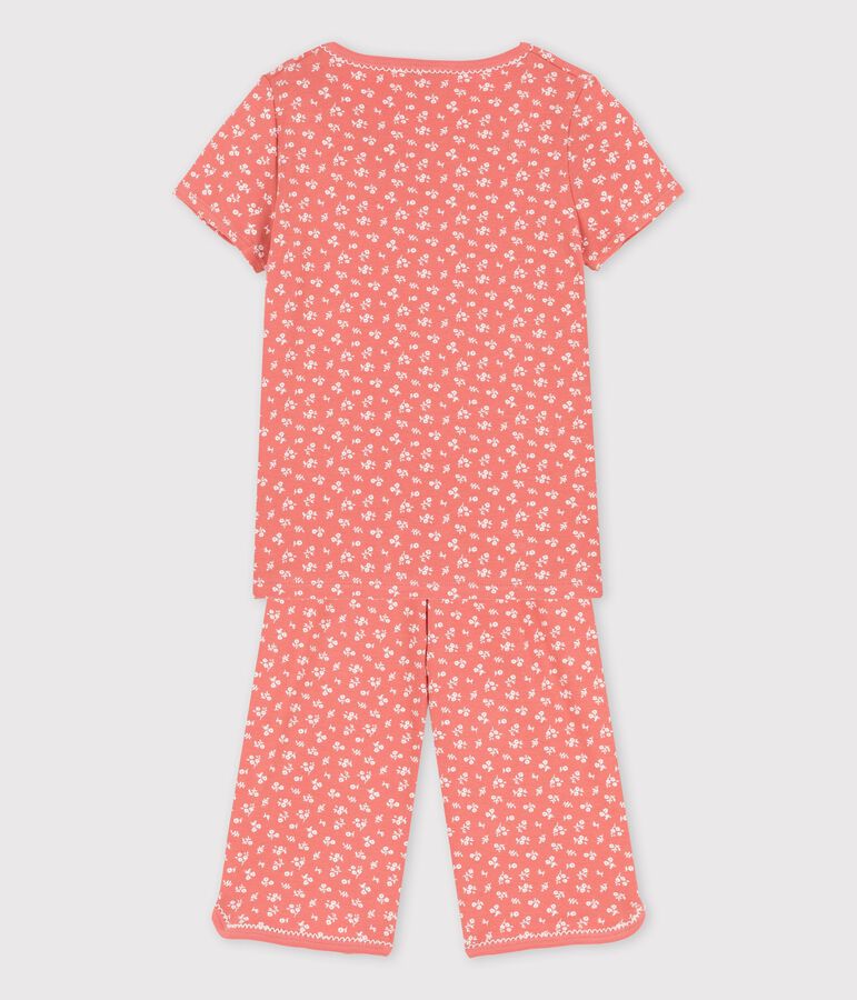 Kurz&auml;rmeliger Kinderpyjama aus Bio-Baumwolle mit Blumenmuster f&uuml;r M&auml;dchen rosa/weiss