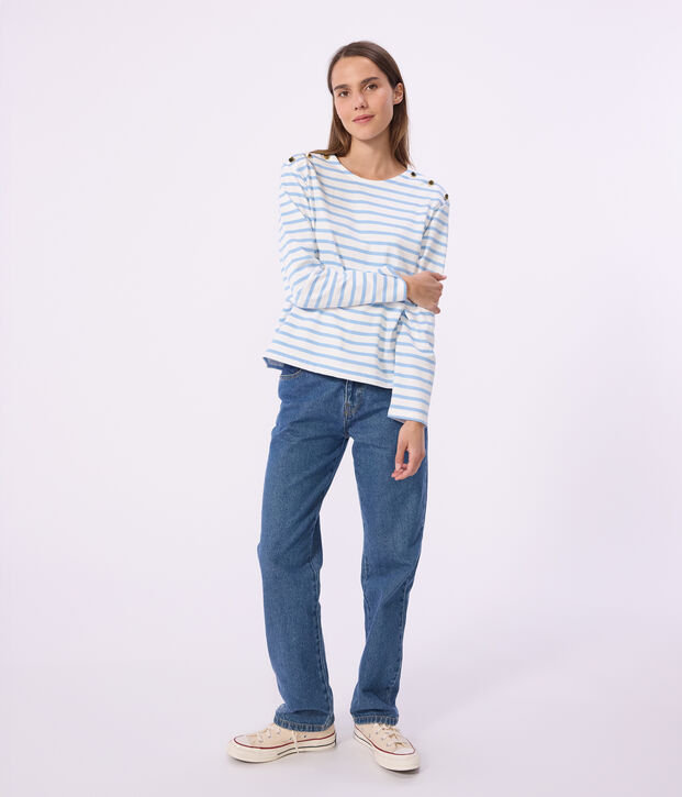 Damen-Shirt Marini&egrave;re aus Baumwolle mit Streifen blau/blau