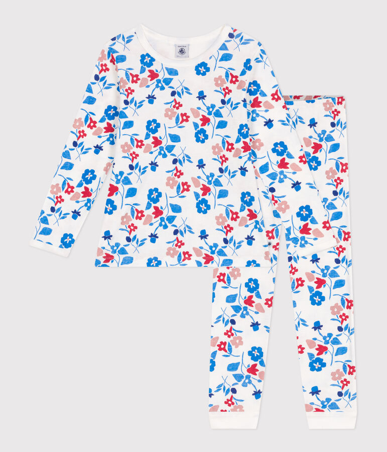 Kinder-Pyjama aus Doppeljersey mit Blumenmotiv weiss MARSHMALLOW/weiss MULTICO