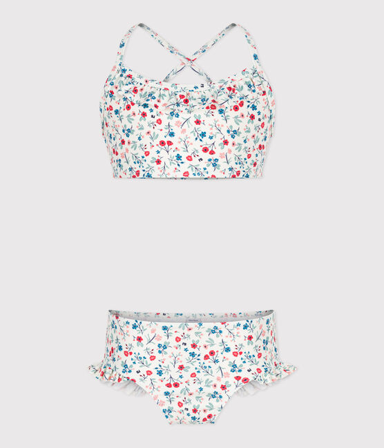 Kinder-Bikini mit Blumenmuster weiss MARSHMALLOW/weiss MULTICO
