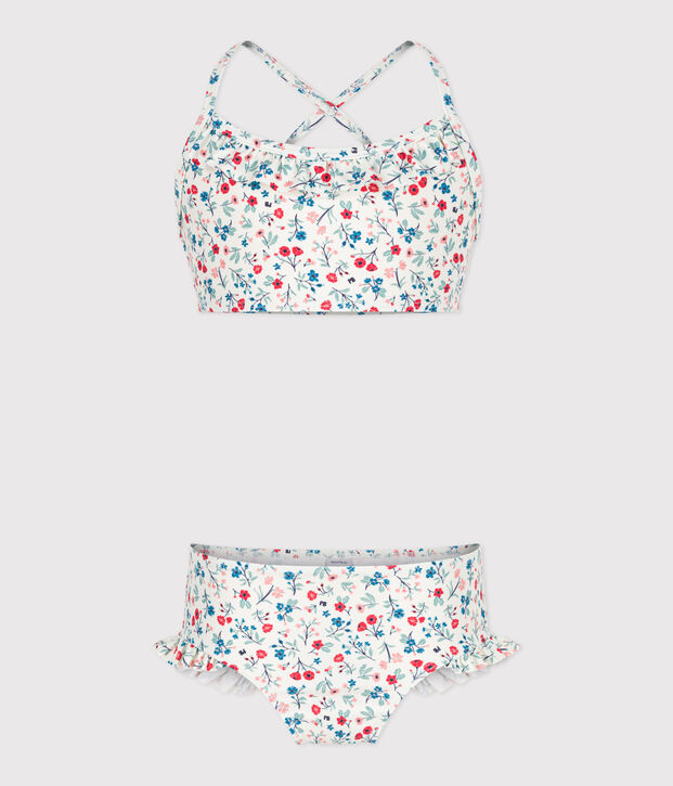 Kinder-Bikini mit Blumenmuster weiss/vielfarbig
