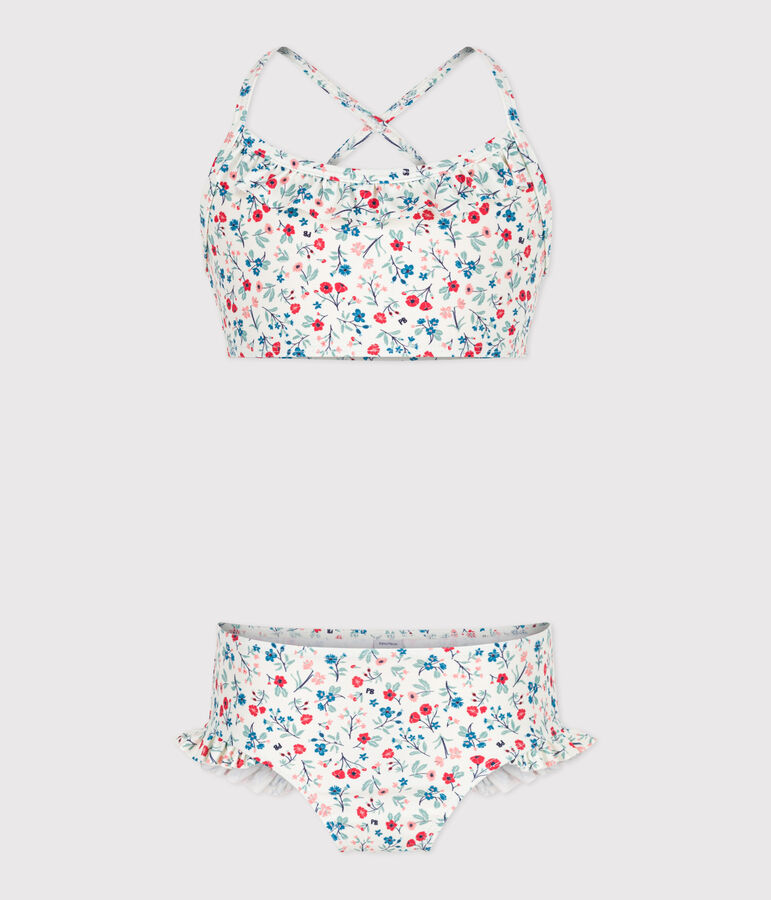 Kinder-Bikini mit Blumenmuster weiss/vielfarbig