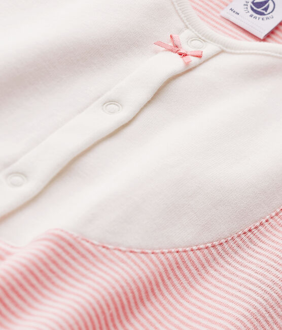 Mädchen-Nachthemd mit Milleraies-Ringelmuster rosa GRETEL/weiss LAIT