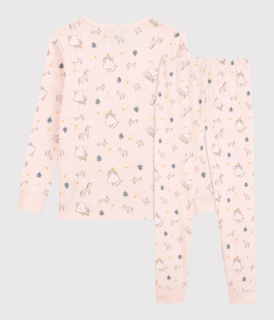 Snugfit-Kinderpyjama aus Baumwolle mit Prinzessinen-Print für Mädchen rosa FLEUR/weiss MULTICO