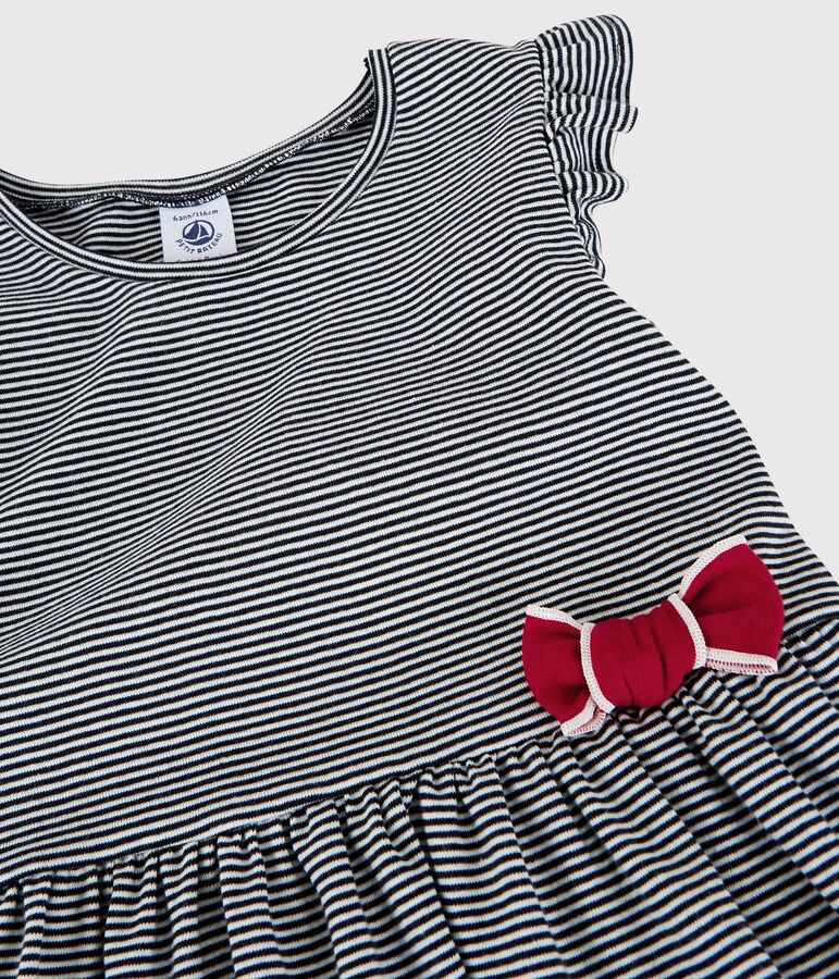 Kurz&auml;rmeliges Kinder-Kleid aus Baumwolle f&uuml;r M&auml;dchen blau/weiss