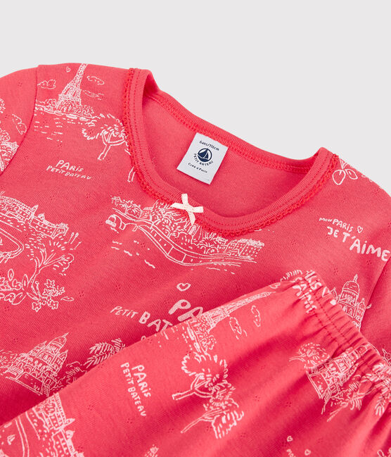 Kinder-Kurzpyjama mit Paris-Motiv aus Baumwolle für Mädchen rosa GROSEILLER/rosa FLEUR