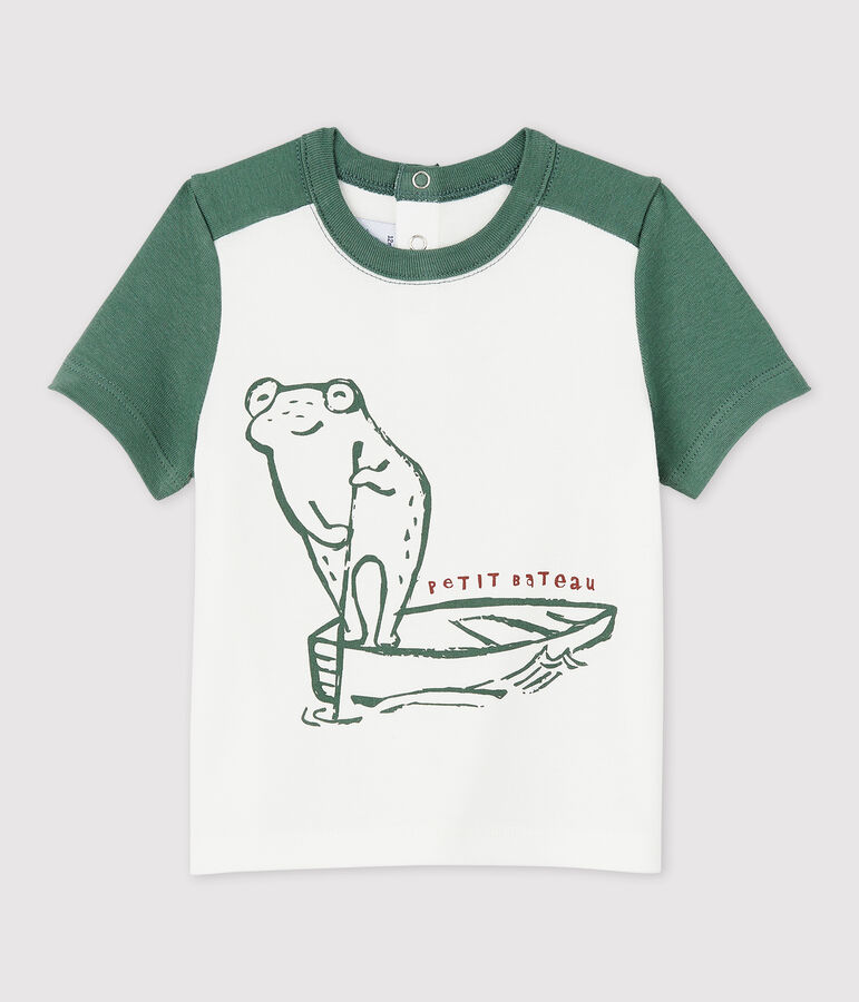 Kurz&auml;rmeliges Baby-T-Shirt aus Baumwolle f&uuml;r Jungen weiss/gr&uuml;n
