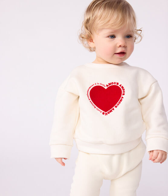Baby-Sweatshirt aus Baumwolle mit Herzmotiv naturfarben MILK