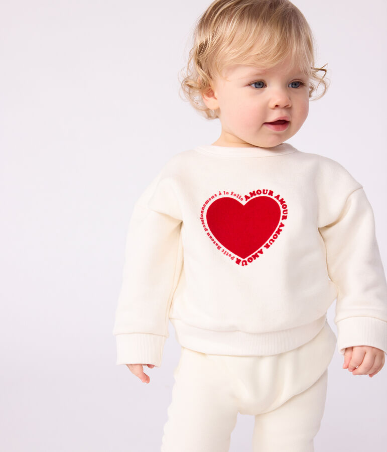 Baby-Sweatshirt aus Baumwolle mit Herzmotiv naturfarben