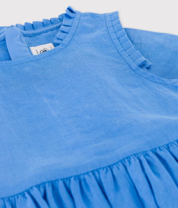 &Auml;rmelloses Leinenkleid f&uuml;r M&auml;dchen blau