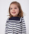Langärmeliges Baby-Kleid aus festem Baumwollstoff mit Matrosenstreifen weiss MARSHMALLOW/blau SMOKING