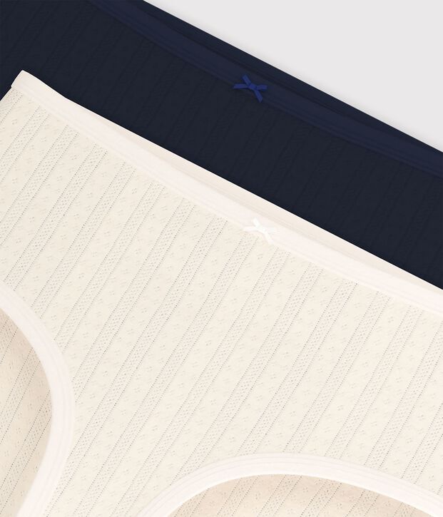 Set Damen-Taillenslips High-Waist aus Baumwolle mit Lochstickerei vielfarbig