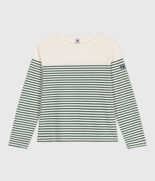 Damen T-Shirt Marini&egrave;re mit Streifen aus Baumwolle gr&uuml;n/gr&uuml;n
