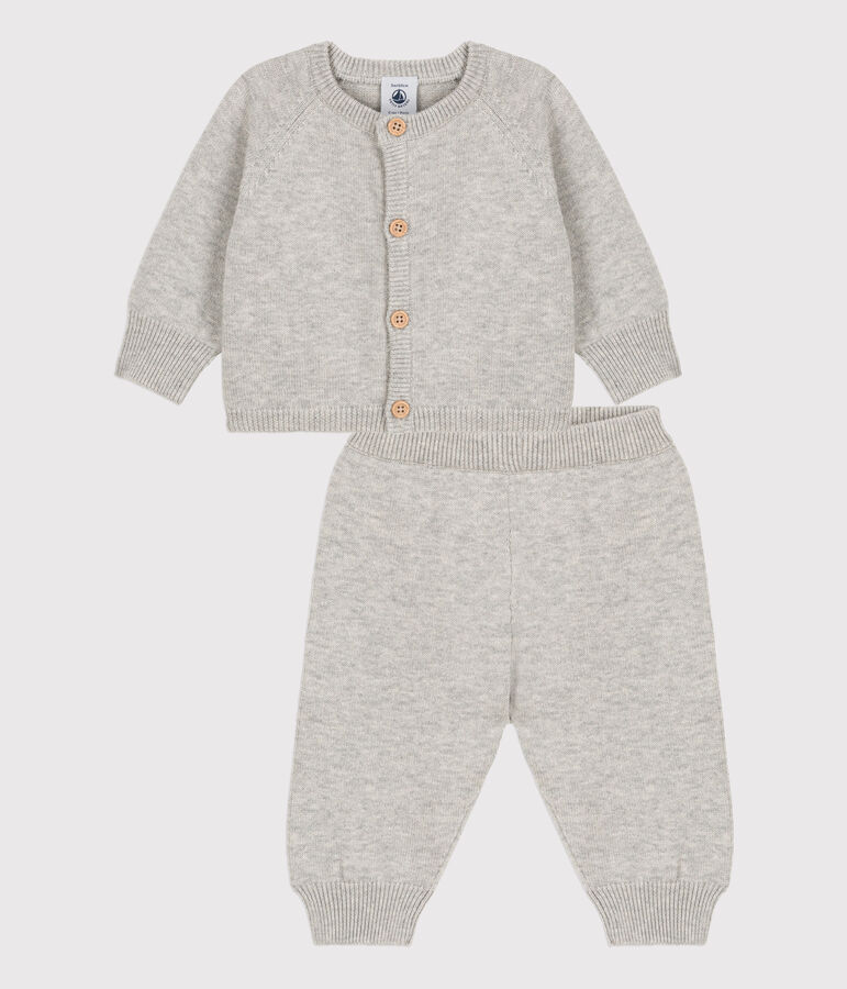 Zweiteiliges Baby-Set aus Woll- und Baumwoll-Strick grau BELUGA CHINE