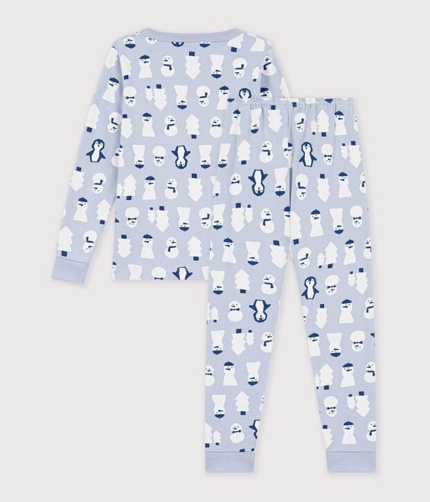 Eng anliegender Kinder-Pyjama aus gemusterter Baumwolle blau/vielfarbig