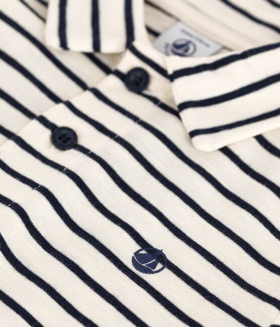Kurzärmeliges Kinder-Poloshirt aus Baumwolle mit Streifen weiss AVALANCHE/blau SMOKING