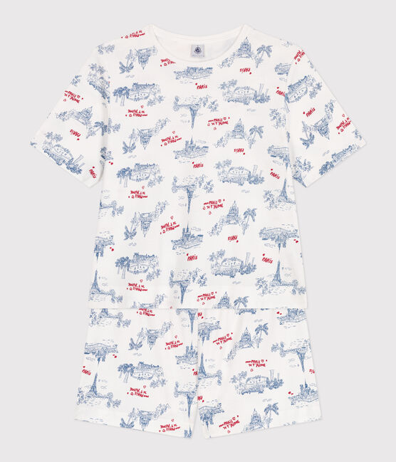 Damen-Kurzpyjama aus Baumwolle mit Paris-Motiv weiss MARSHMALLOW/weiss MULTICO