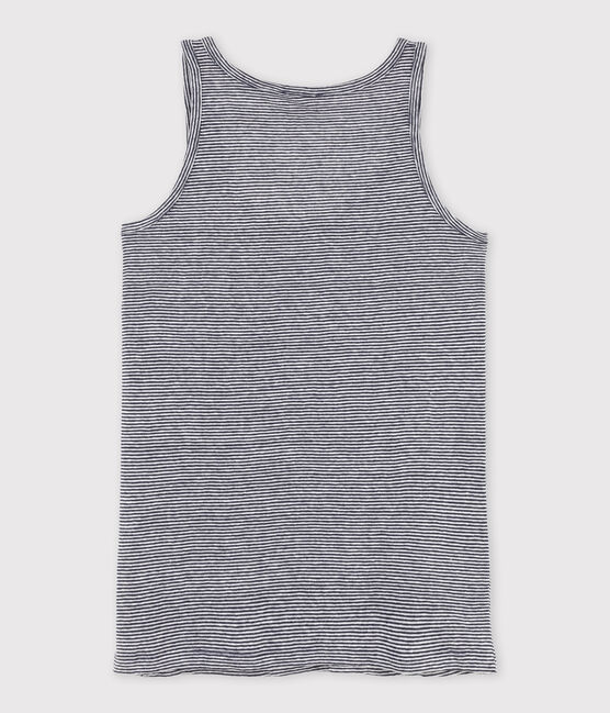 Geringeltes Damen-Top aus Leinen blau SMOKING/weiss LAIT