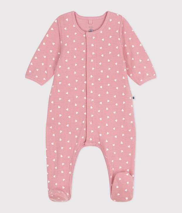 Baby-Bodyjama aus Doppeljersey mit kleinen Herzen rosa/weiss