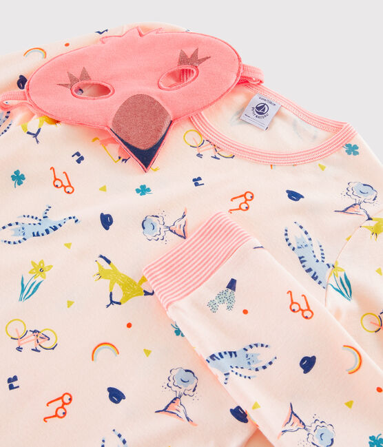 Kinderpyjama aus Rippstrick als rosarotes Flamingokostüm für Mädchen rosa FLEUR/weiss MULTICO