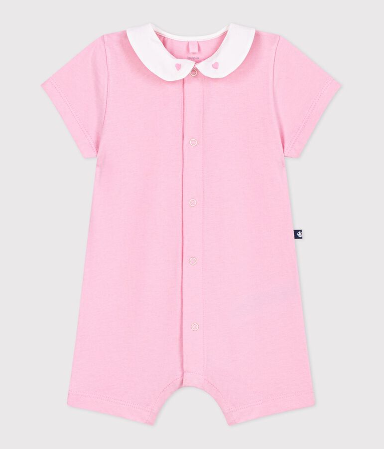 Baby-Kurzoverall aus Baumwolle mit bestickten Herzen am Kragen rosa