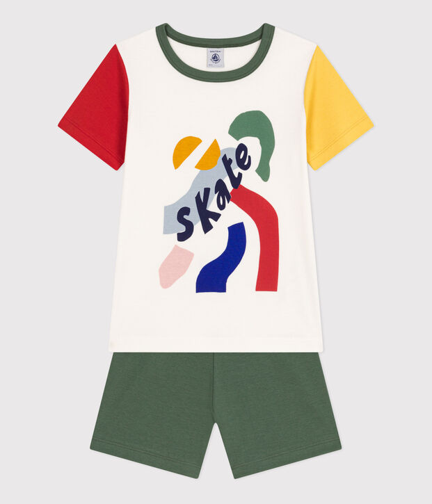 Kurzer, unifarbener Kinderpyjama aus Baumwolle weiss/vielfarbig