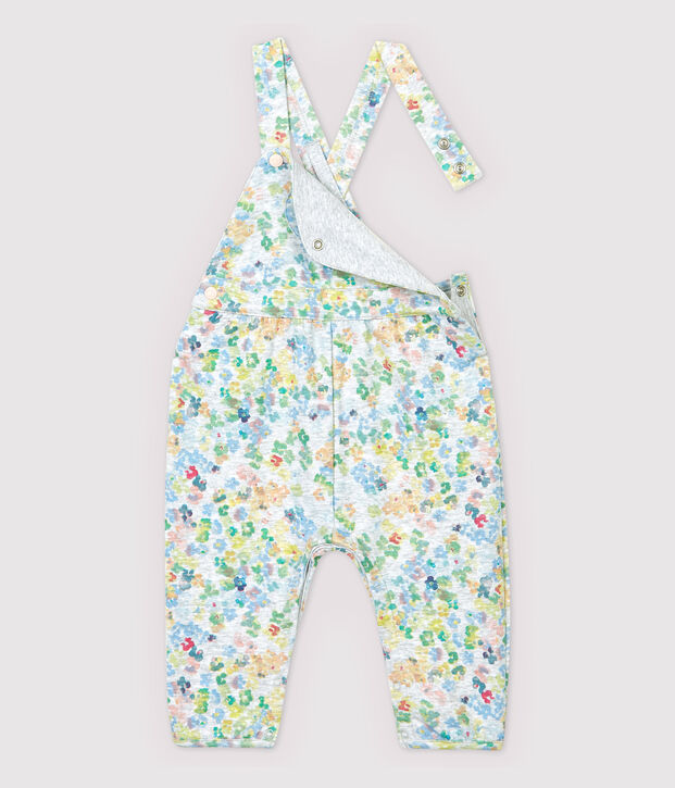 Baby-Latzhose aus Molton M&auml;dchen. grau/vielfarbig