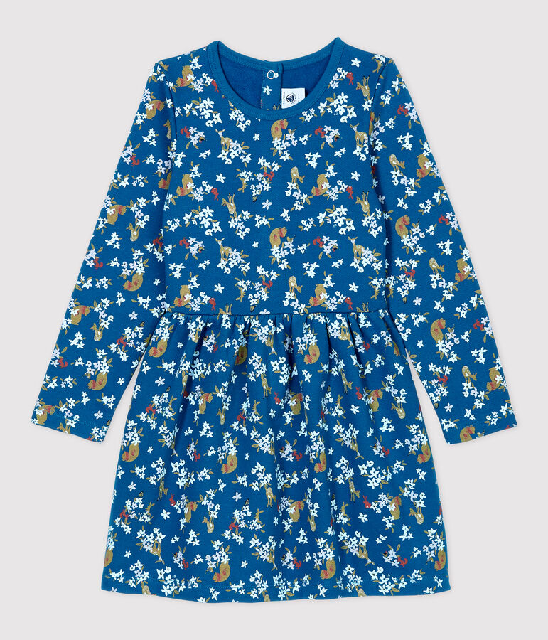 Lang&auml;rmeliges Kinderkleid aus Molton f&uuml;r M&auml;dchen blau/vielfarbig