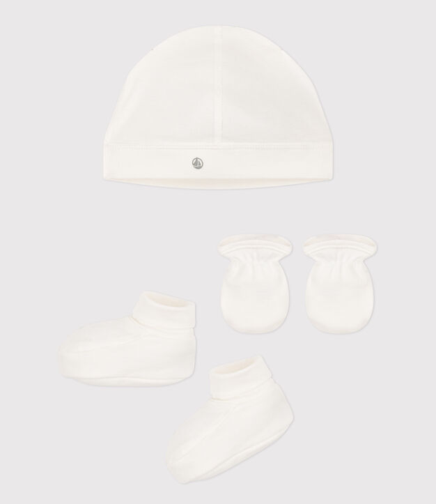 Set aus M&uuml;tzen, Babyschuhe und F&auml;ustlingen f&uuml;r Babys (unisex) aus einfarbiger Baumwolle vielfarbig
