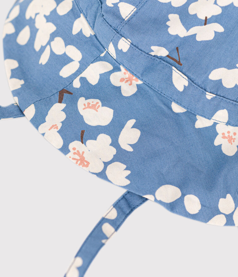 Baby-Fischerhut aus Popeline mit Blumenmuster blau/vielfarbig