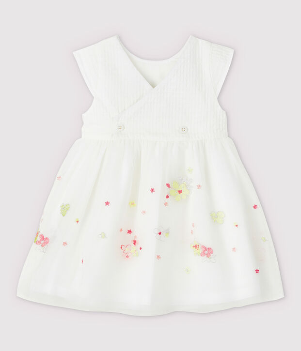 Baby-Festtagskleid aus besticktem T&uuml;ll f&uuml;r M&auml;dchen weiss/vielfarbig