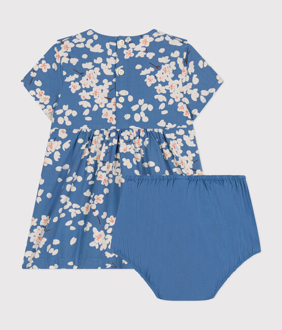 Kurzärmeliges Baby-Kleid und Bloomer aus Popeline blau BEACH/ MULTICO