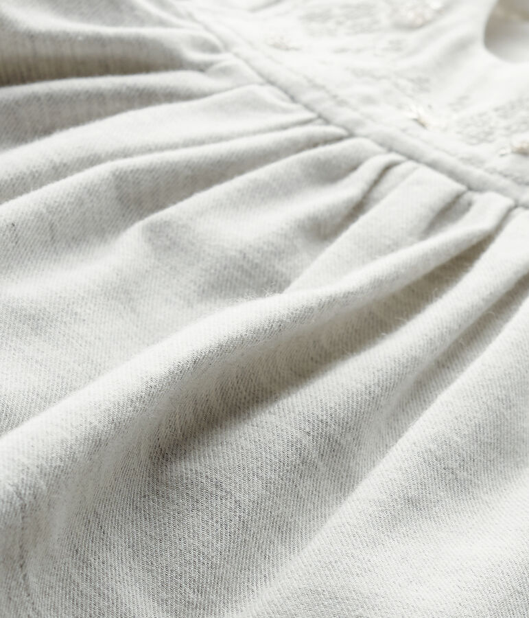 Besticktes Baby-M&auml;dchen-Kleid aus Twill mit Bloomers grau GRIS CHINE
